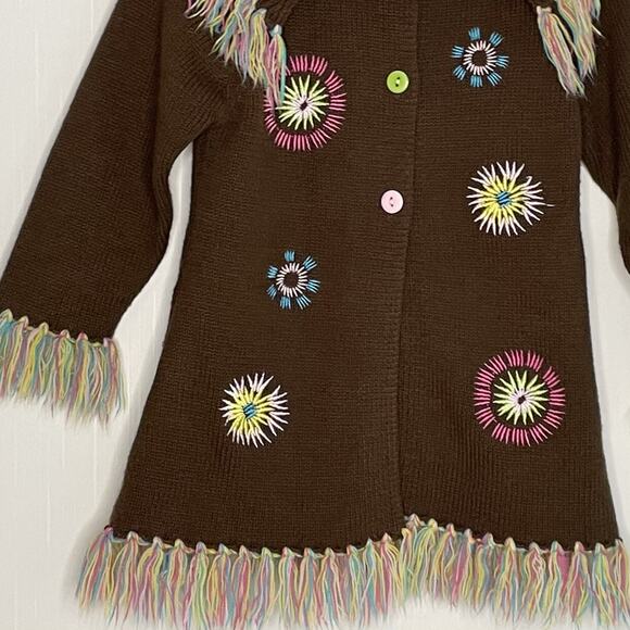 Vintage Y2K Unique Young Hearts Western Fringe Cowgirl Long Cardigan Size 2T - Picture 3 of 10